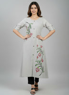 Women’s A-Line Kurti Tunic | Floral Print Ethnic Top with Front Button Design