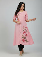 Women’s A-Line Kurti Tunic | Floral Print Ethnic Top with Front Button Design