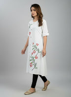 Women’s A-Line Kurti Tunic | Floral Print Ethnic Top with Front Button Design