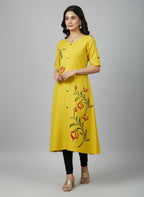Women’s A-Line Kurti Tunic | Floral Print Ethnic Top with Front Button Design