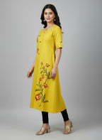 Women’s A-Line Kurti Tunic | Floral Print Ethnic Top with Front Button Design