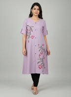 Women’s A-Line Kurti Tunic | Floral Print Ethnic Top with Front Button Design