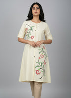 Women’s A-Line Kurti Tunic | Floral Print Ethnic Top with Front Button Design