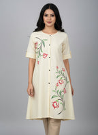 Women’s A-Line Kurti Tunic | Floral Print Ethnic Top with Front Button Design