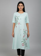 Women’s A-Line Kurti Tunic | Floral Print Ethnic Top with Front Button Design