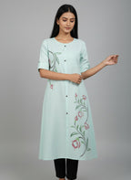 Women’s A-Line Kurti Tunic | Floral Print Ethnic Top with Front Button Design