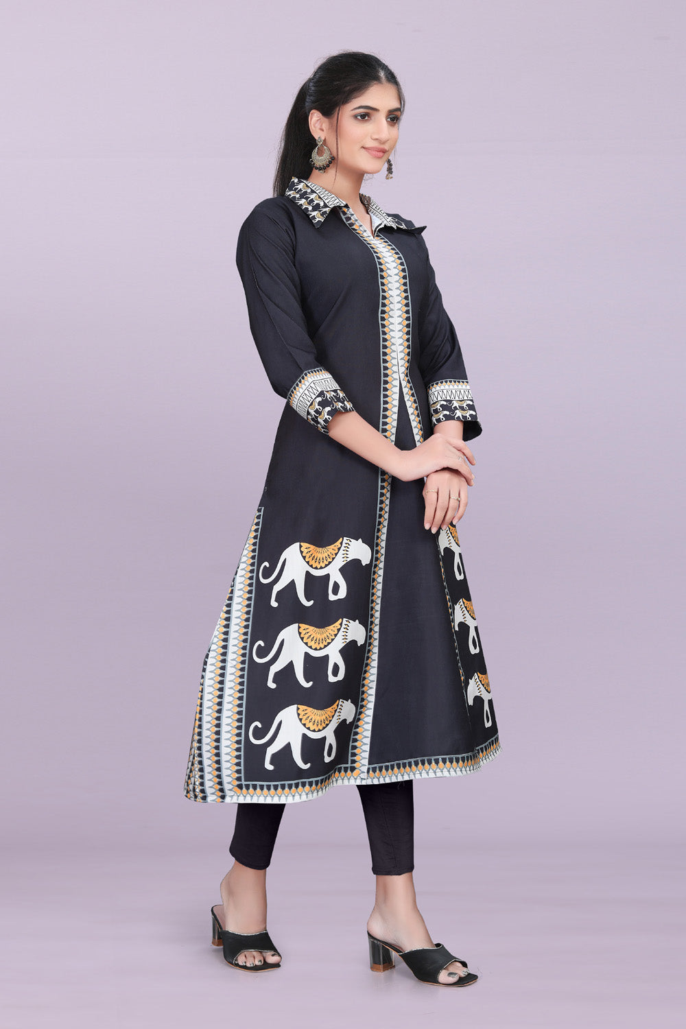 Designer Women’s Kurti Dress | Elegant A-Line Ethnic Wear with Elephant Print