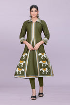Designer Women’s Kurti Dress | Elegant A-Line Ethnic Wear with Elephant Print