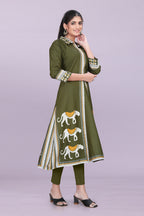 Designer Women’s Kurti Dress | Elegant A-Line Ethnic Wear with Elephant Print