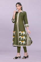 Designer Women’s Kurti Dress | Elegant A-Line Ethnic Wear with Elephant Print