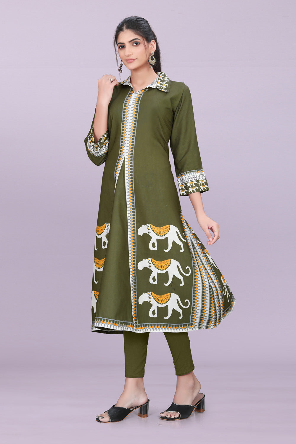 Designer Women’s Kurti Dress | Elegant A-Line Ethnic Wear with Elephant Print