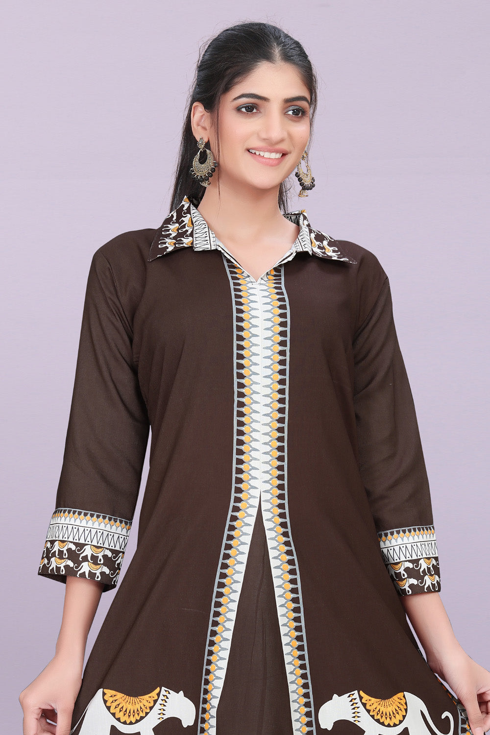 Designer Women’s Kurti Dress | Elegant A-Line Ethnic Wear with Elephant Print