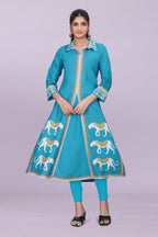 Designer Women’s Kurti Dress | Elegant A-Line Ethnic Wear with Elephant Print