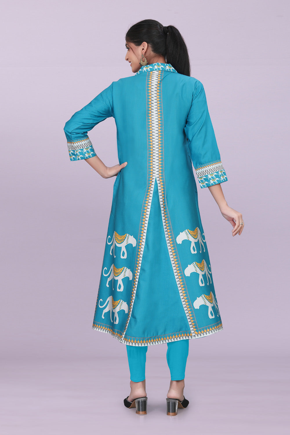 Designer Women’s Kurti Dress | Elegant A-Line Ethnic Wear with Elephant Print