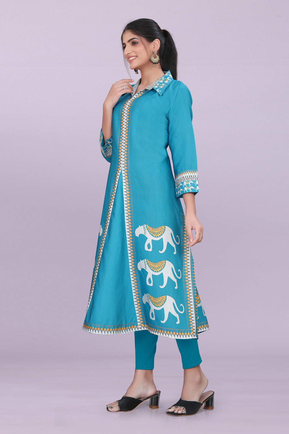 Designer Women’s Kurti Dress | Elegant A-Line Ethnic Wear with Elephant Print