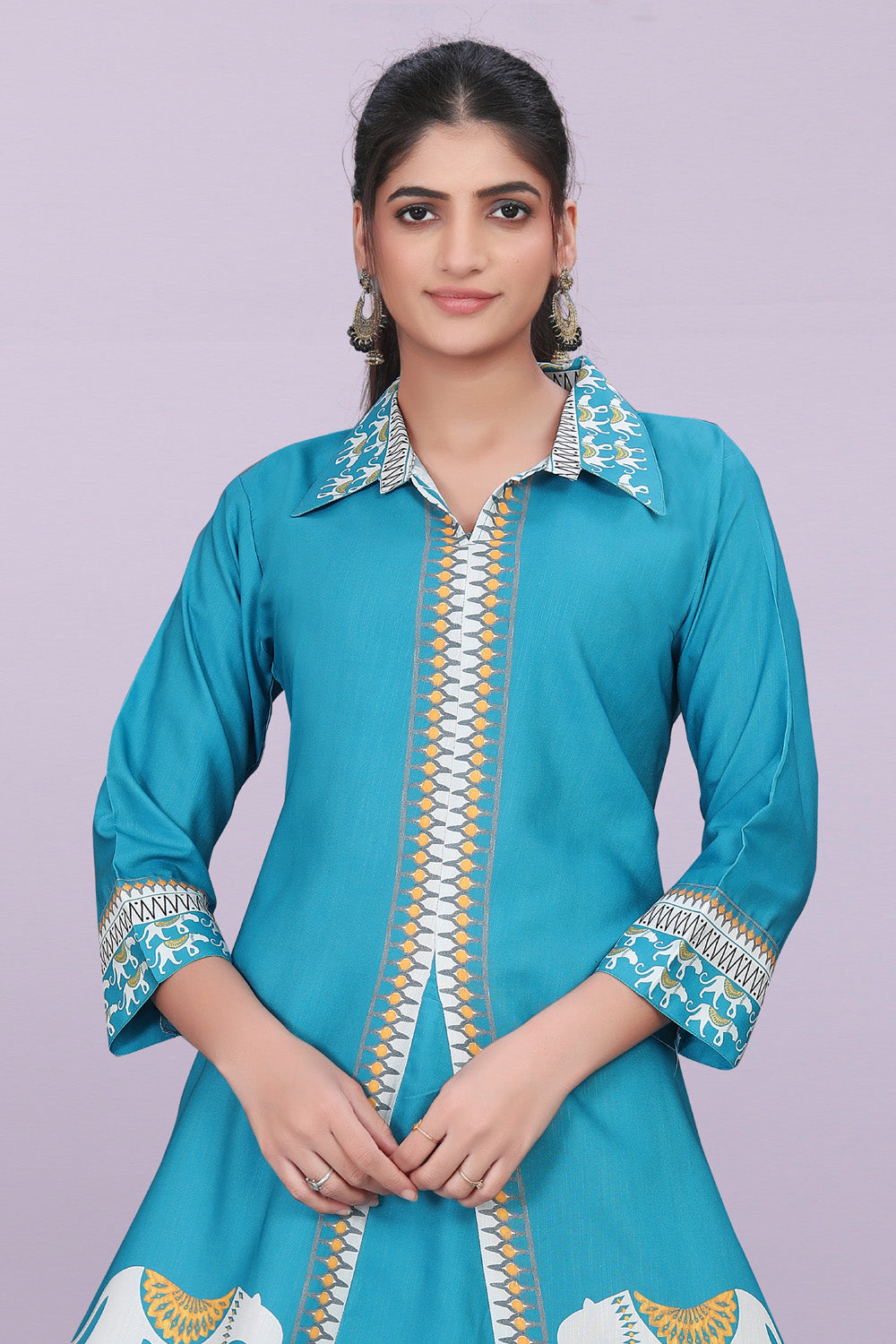 Designer Women’s Kurti Dress | Elegant A-Line Ethnic Wear with Elephant Print
