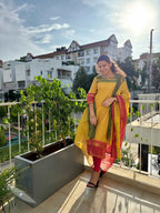 Women's Cotton Silk Dress Material with Green Woven Border & Pink Dupatta | Traditional Ethnic Suit Set