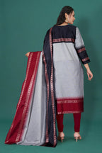 Women's Cotton Silk Dress Material with Green Woven Border & Pink Dupatta | Traditional Ethnic Suit Set