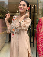 Beige & Lavender Embroidered Chanderi Kurta Set – Elegant Festive Outfit