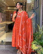Orange Printed Cotton Anarkali Kurti Set – Casual & Festive Wear