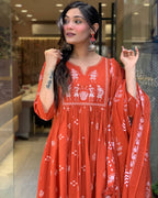 Orange Printed Cotton Anarkali Kurti Set – Casual & Festive Wear