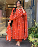 Orange Printed Cotton Anarkali Kurti Set – Casual & Festive Wear