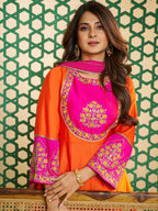 Orange Pink Anarkali Suit Set for Women – Festive & Wedding Outfit