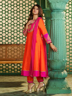 Orange Pink Anarkali Suit Set for Women – Festive & Wedding Outfit