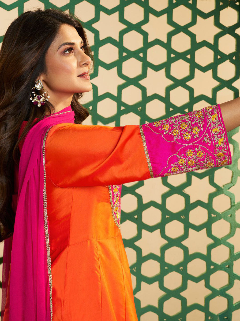 Orange Pink Anarkali Suit Set for Women – Festive & Wedding Outfit