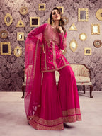 Hot Pink Sharara Suit with Dupatta – Embroidered Festive & Wedding Outfit