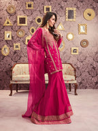 Hot Pink Sharara Suit with Dupatta – Embroidered Festive & Wedding Outfit
