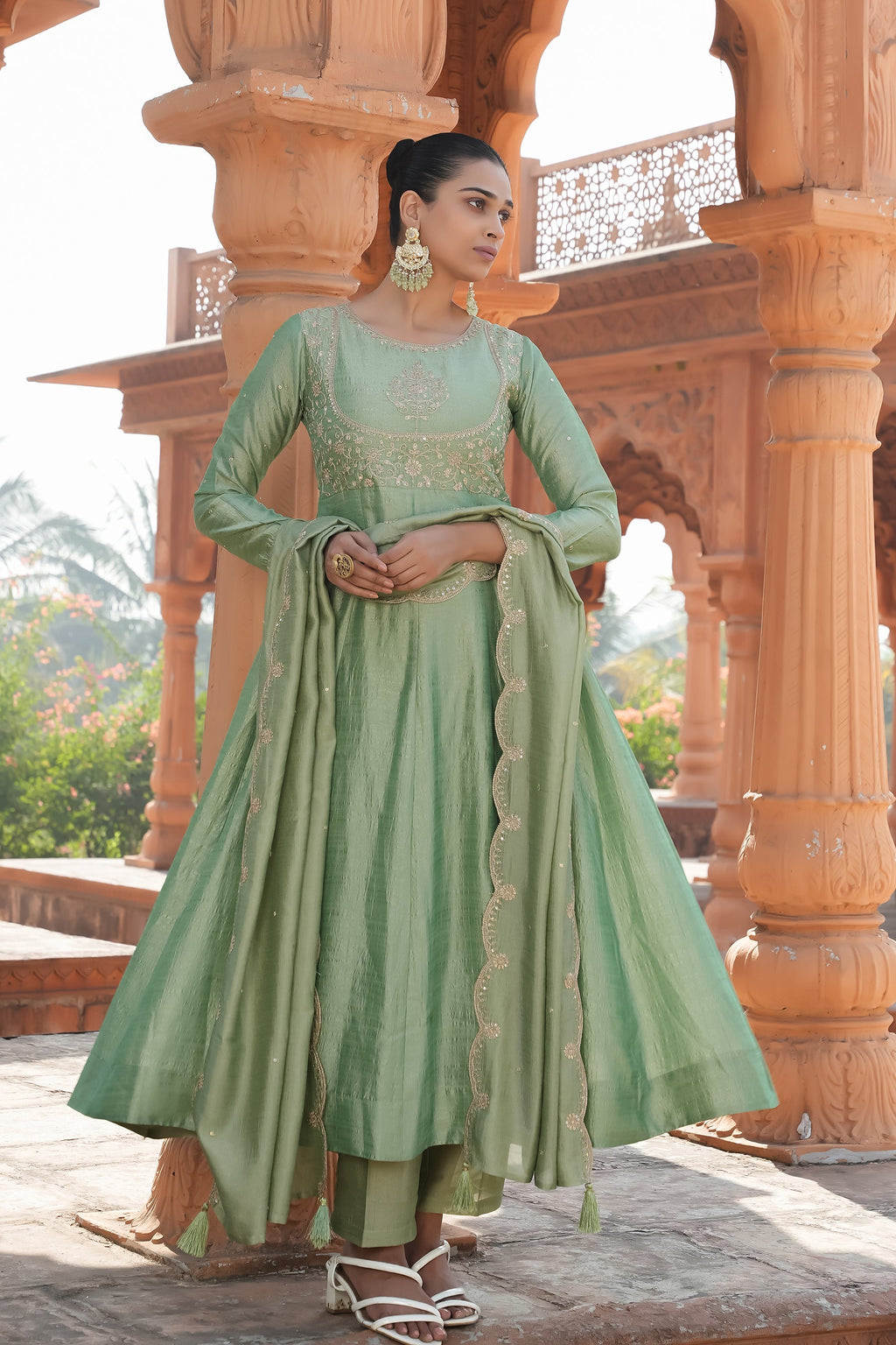 Mint Green Anarkali Suit Set for Women – Festive & Party Wear