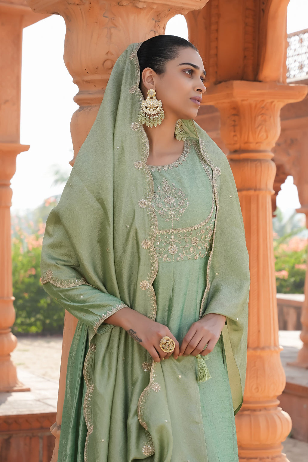 Mint Green Anarkali Suit Set for Women – Festive & Party Wear