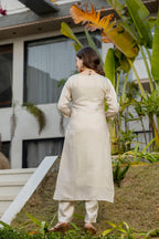 Cream Embroidered Viscose Kurta Set with Printed Dupatta – Elegant Ethnic Wear