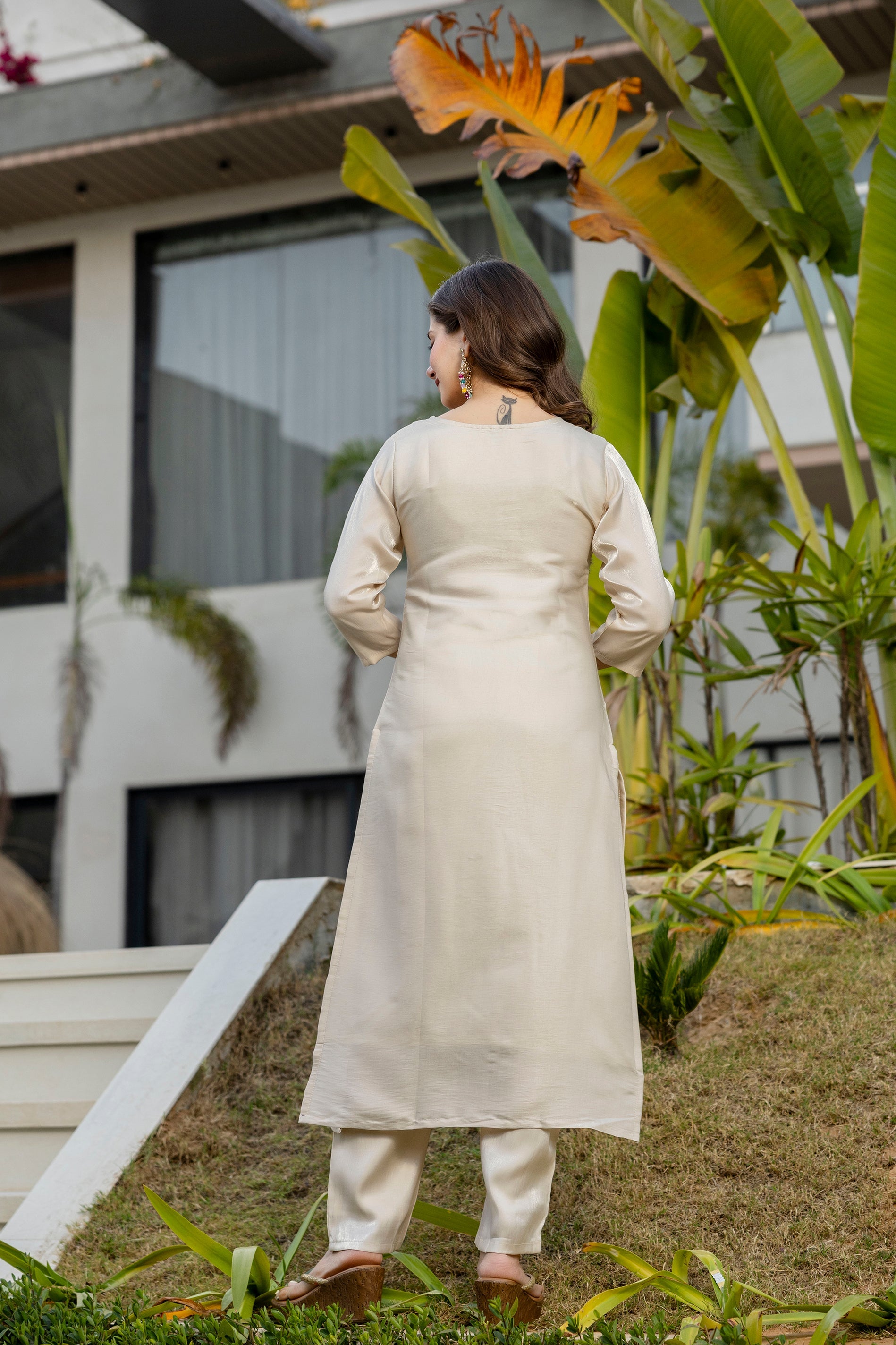Cream Embroidered Viscose Kurta Set with Printed Dupatta – Elegant Ethnic Wear