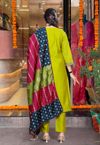 Lime Green Kurta Set with Contrast Dupatta – Festive & Party Wear