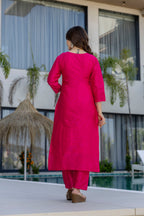 Hot Pink Embroidered Kurta Set with Printed Dupatta – Wedding & Festive Wear