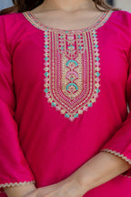 Hot Pink Embroidered Kurta Set with Printed Dupatta – Wedding & Festive Wear