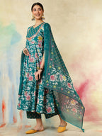 Teal Floral Anarkali Suit Set for Women – Festive & Wedding Outfit