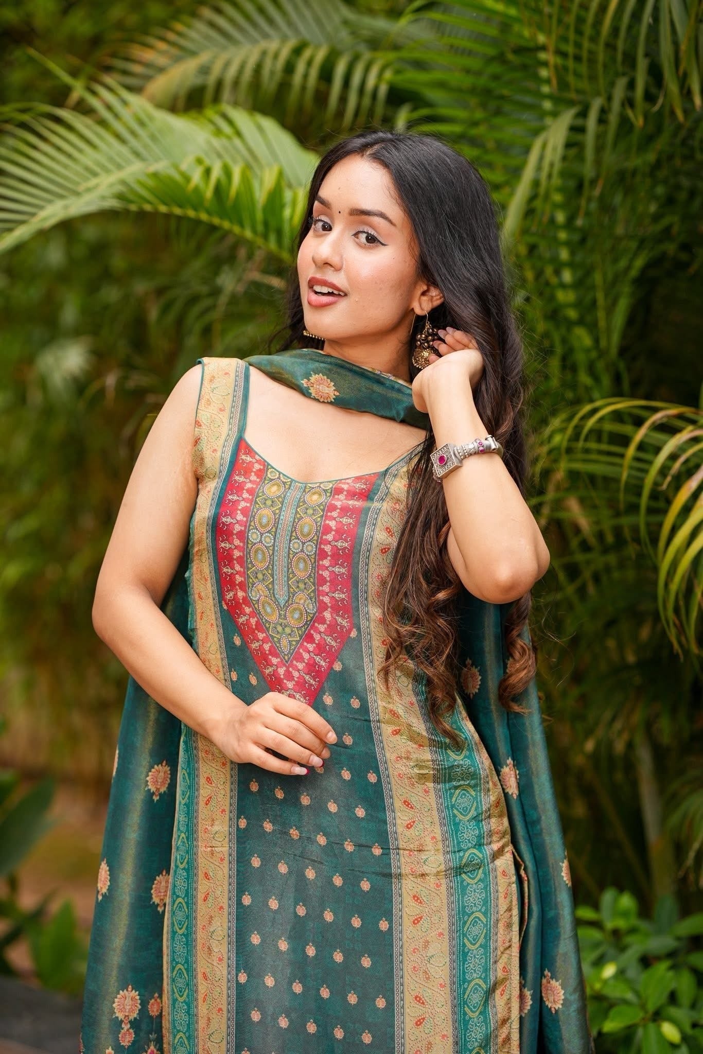 Green Printed Kurta Set with Dupatta – Casual & Festive Wear for Women