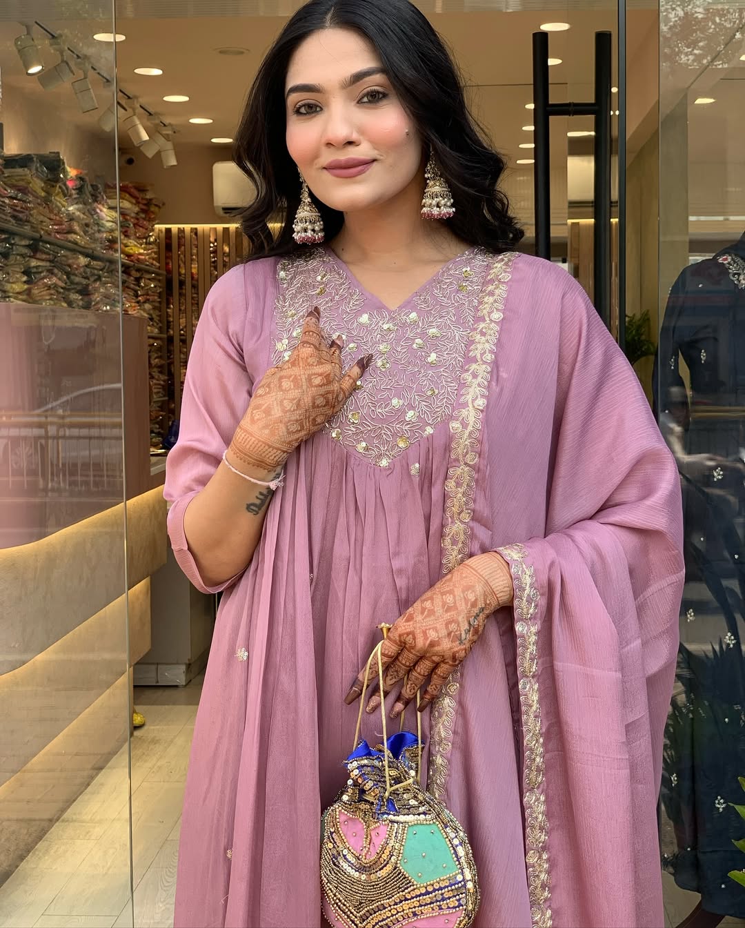 Dusty Rose Pink Embroidered Kurti Set with Chiffon Dupatta | Elegant Ethnic Wear for Women