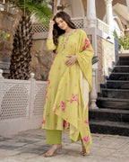 Lemon Yellow Floral Kurta Set with Dupatta – Casual & Festive Wear