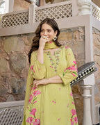 Lemon Yellow Floral Kurta Set with Dupatta – Casual & Festive Wear