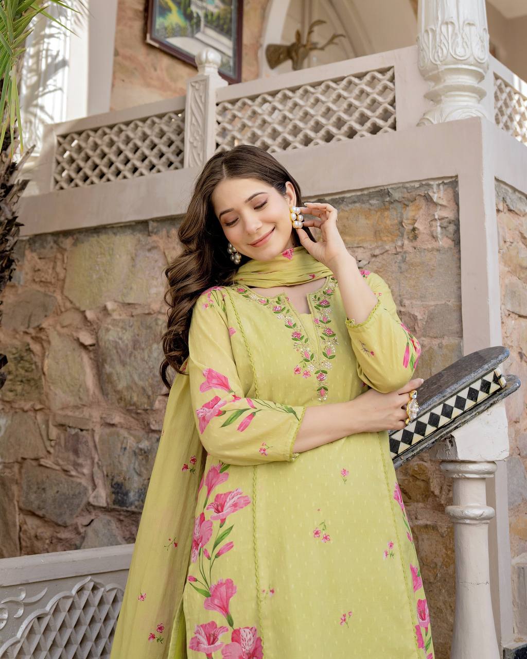 Lemon Yellow Floral Kurta Set with Dupatta – Casual & Festive Wear