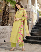 Lemon Yellow Floral Kurta Set with Dupatta – Casual & Festive Wear