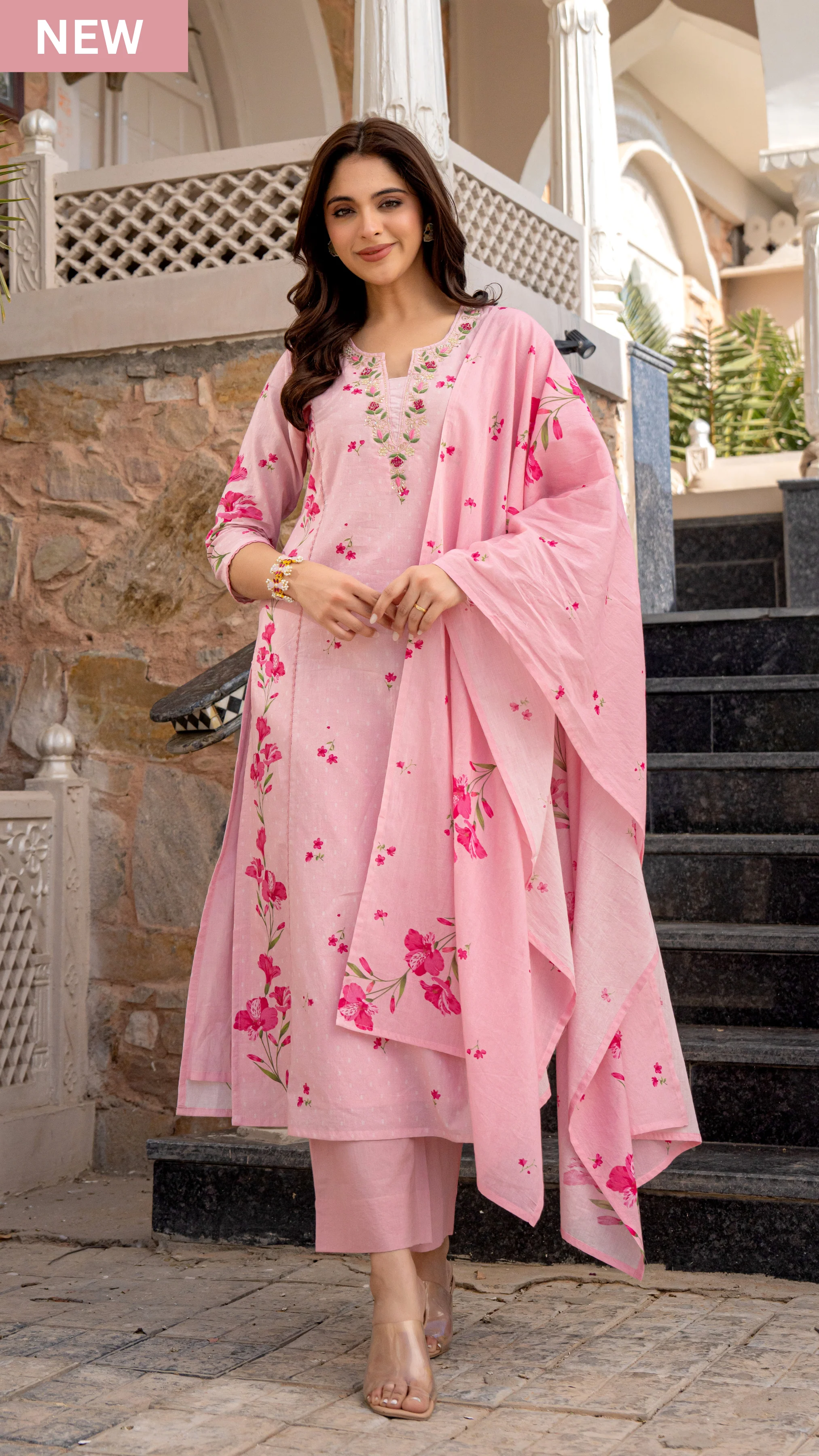 Lemon Yellow Floral Kurta Set with Dupatta – Casual & Festive Wear