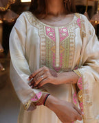 Viscose Chanderi Kurta Set with Dupatta – Embroidered Wedding Guest Outfit for Women